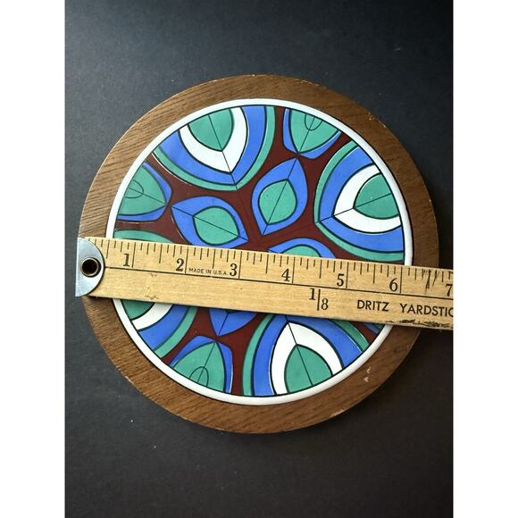 Vintage Fred Roberts & Co Tile Wood Trivet MCM Mod Round Deco 1960s Groovy Retro - Picture 3 of 7